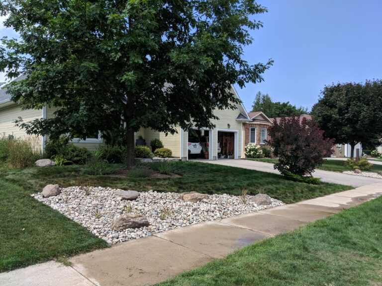 Front yard revitalization with drought-tolerant fescue and xeriscaping in Thornbury by EcoCultures